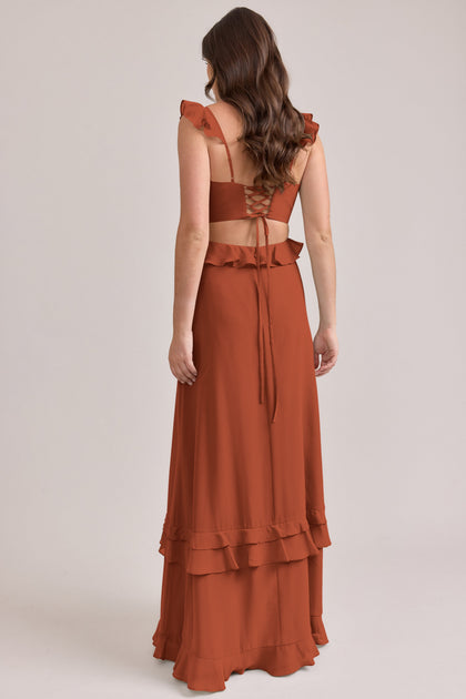 Mia Chiffon Dress | Made To Order | Rust Orange