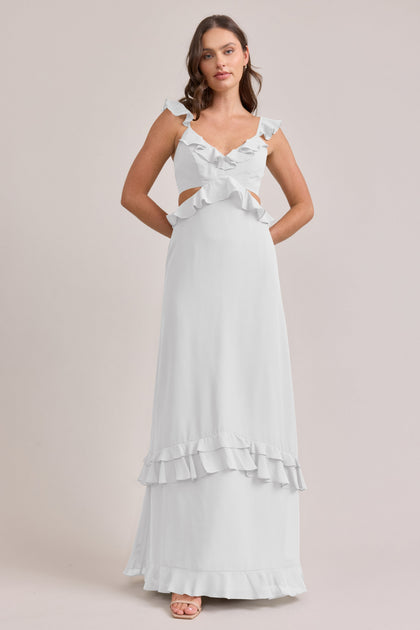 Mia Chiffon Dress | Made To Order | White Pearl
