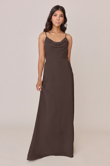 Nadia Chiffon Dress | Made To Order | Espresso