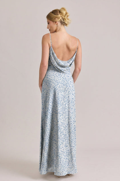 Nadia Chiffon Floral Print Dress | Made To Order | French Blue Posey