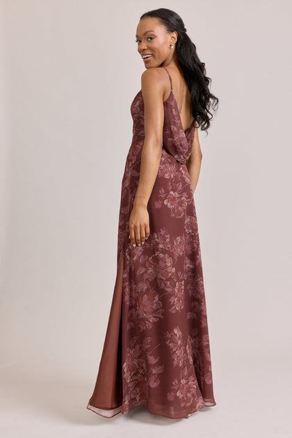 Nadia Chiffon Floral Print Dress | Made To Order | Mahogany Blooms