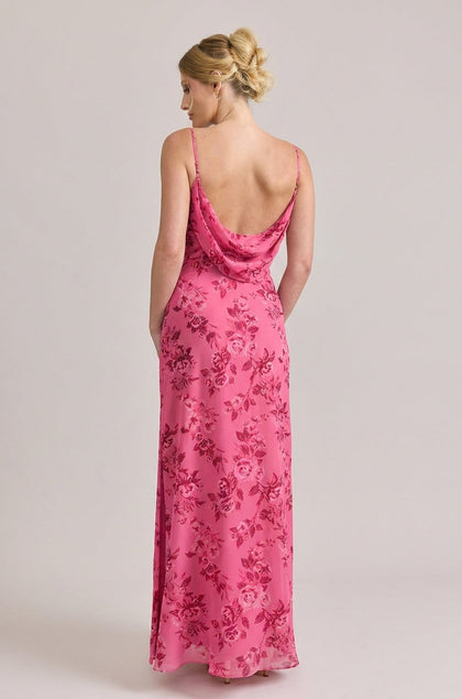 Nadia Chiffon Floral Print Dress | Made To Order | Malibu Pink Bouquet