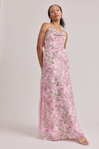 Nadia Chiffon Floral Print Dress | Made To Order | Perfect Pink Meadow Blooms