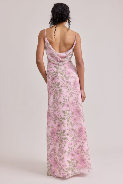 Nadia Chiffon Floral Print Dress | Made To Order | Perfect Pink Meadow Blooms