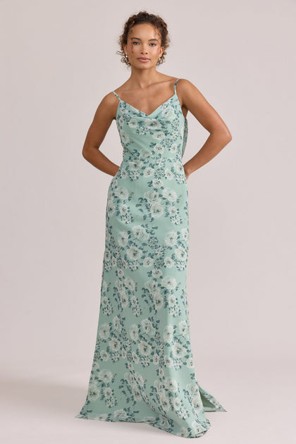 Nadia Chiffon Floral Print Dress | Made To Order | Sage Blossom