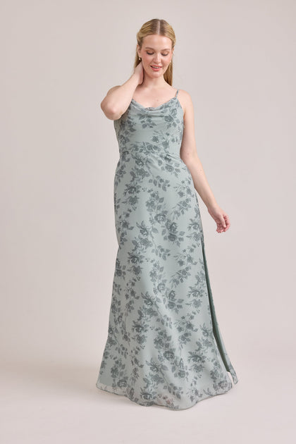 Nadia Chiffon Floral Print Dress | Made To Order | Sage Bouquet
