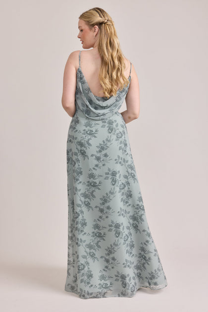 Nadia Chiffon Floral Print Dress | Made To Order | Sage Bouquet