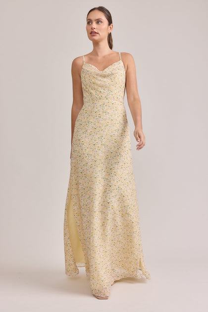 Nadia Chiffon Floral Print Dress | Made To Order | Yellow Posey
