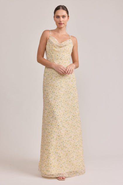 Nadia Chiffon Floral Print Dress | Made To Order | Yellow Posey