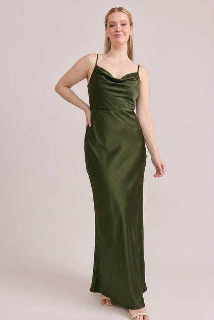 Nadia Satin Dress | Made To Order | Deep Olive