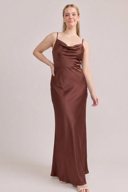 Nadia Satin Dress | Mahogany