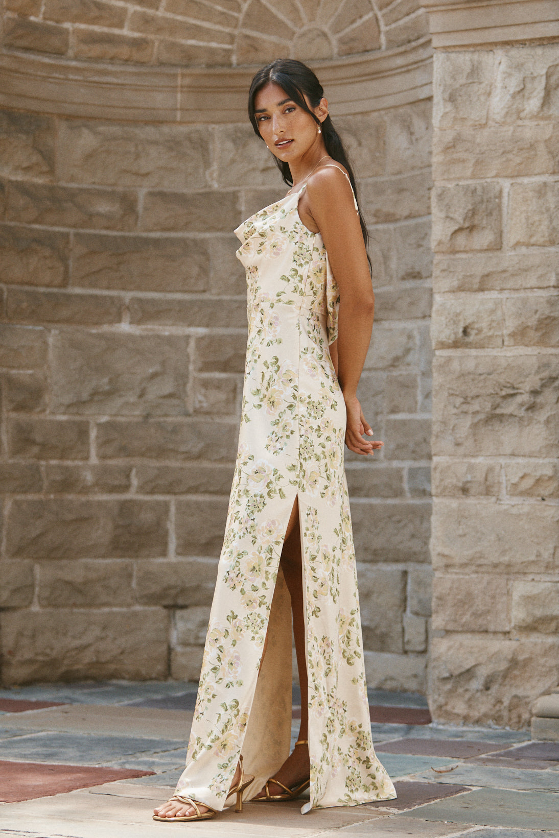 Nadia Satin Floral Print Dress | Made To Order Sage and Sky Blue Meadow Blooms Nadia Satin Floral Print Dress | Made To Order Sage and Sky Blue Meadow Blooms