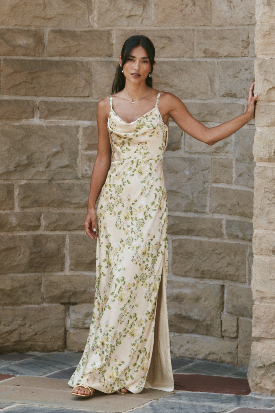 Nadia Satin Floral Print Dress