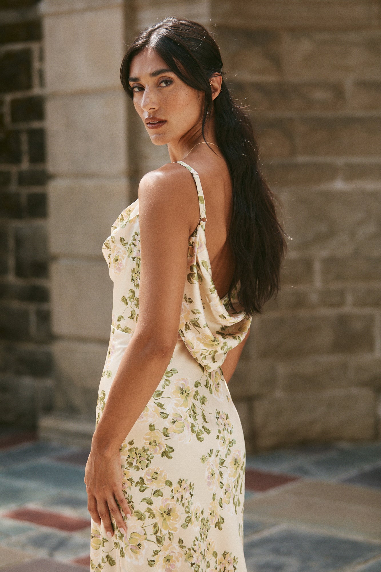 Nadia Satin Floral Print Dress