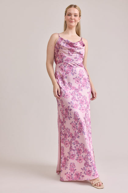 Nadia Satin Floral Print Dress | Made To Order | Perfect Pink Blossom