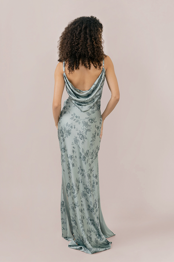 Floral Print Satin Silk Dress With Embellished Waist Line