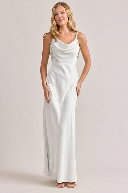 Nadia Satin Jacquard Dress | White Pearl