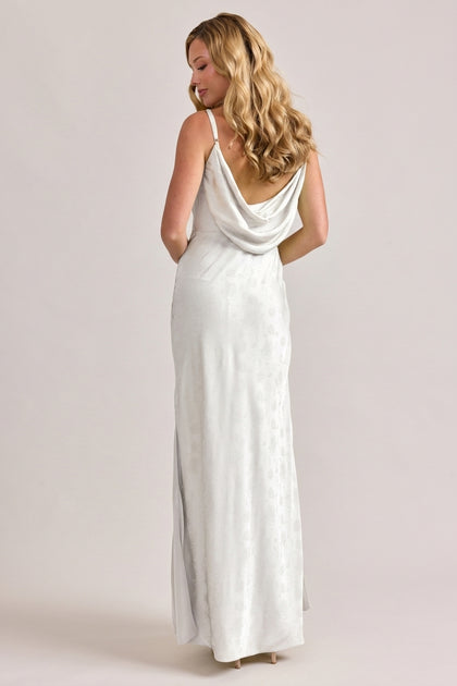 Nadia Satin Jacquard Dress | White Pearl