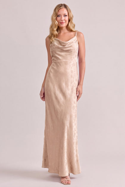 Nadia Satin Jacquard Dress | Gold Champagne