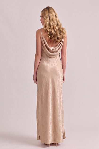 Nadia Satin Jacquard Dress | Gold Champagne