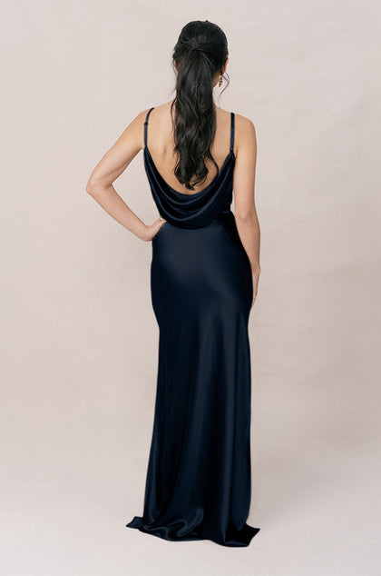 Nadia Satin Dress | Made To Order | Navy Blue