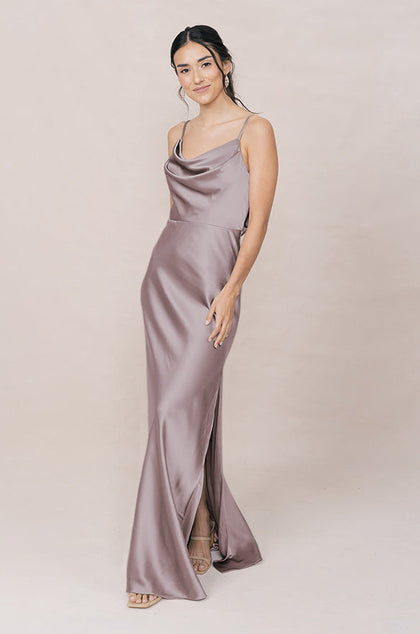 Nadia Satin Dress | Made To Order | Taupe