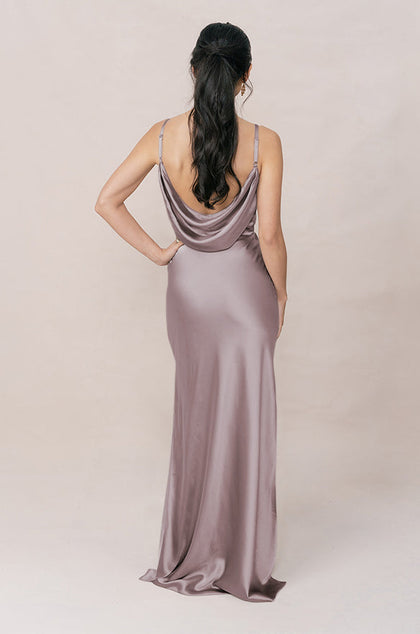 Nadia Satin Dress | Made To Order | Taupe