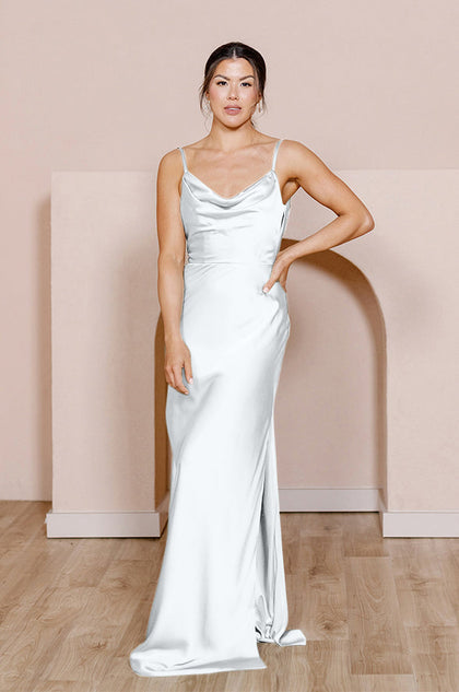 Nadia Satin Bridal Gown | White Pearl