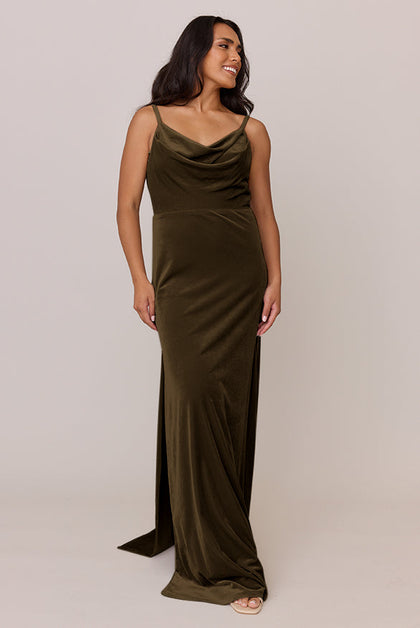 Nadia Velvet Dress | Made To Order | Olive