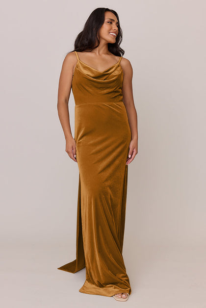 Nadia Velvet Dress | Made To Order | Mustard