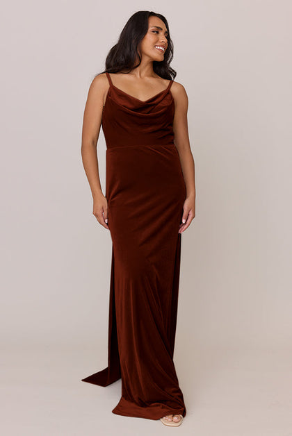 Nadia Velvet Dress | Made To Order | Terracotta