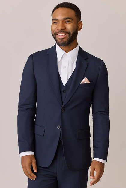 Model: Colin; Size: Slim 40 Tall. Pictured with Soft Champagne Satin Pocket Square
