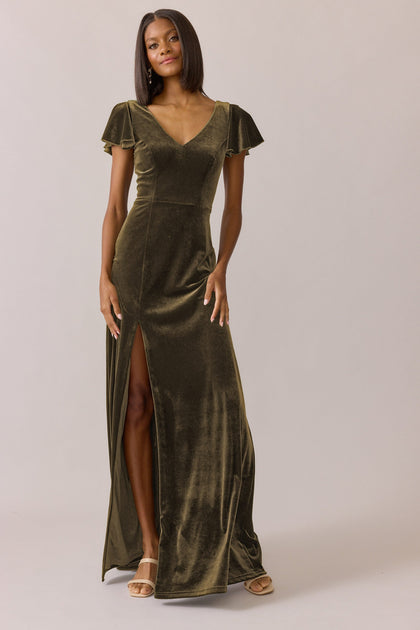 Nora Velvet Dress | Made To Order | Olive