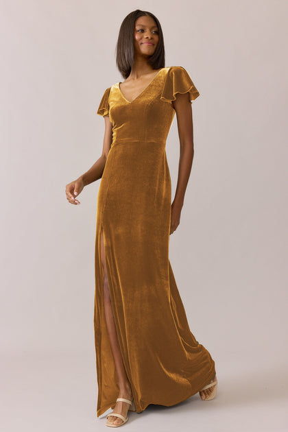 Nora Velvet Dress | Made To Order | Mustard
