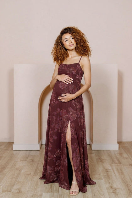 Maternity Nova Chiffon Floral Print Dress | Made To Order | Mahogany Blooms