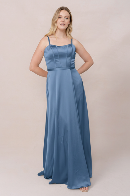 Nova Satin Dress | Made To Order | True Blue