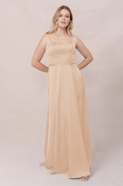 Nova Satin Dress | Made To Order | Honey Beige