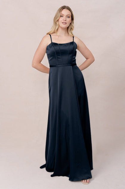 Nova Satin Dress | Made To Order | Navy Blue