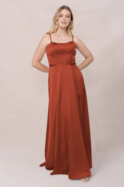 Nova Satin Dress | Made To Order | Rust