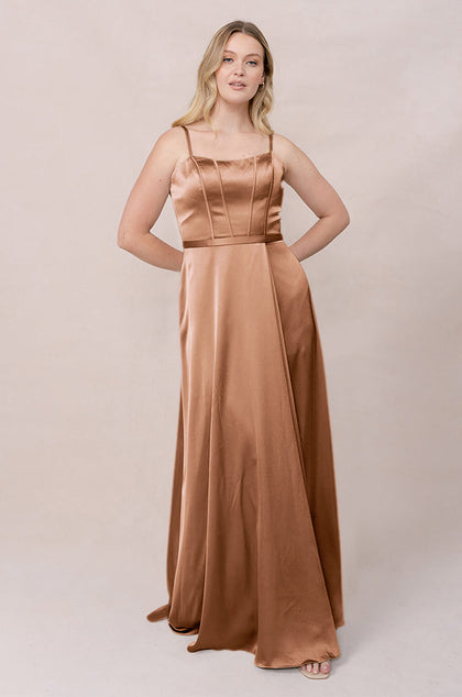 Nova Satin Dress | Made To Order | Toffee
