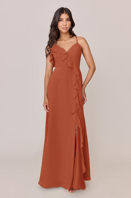 Paloma Chiffon Dress | Made To Order | Rust Orange