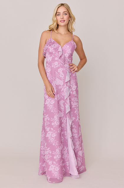 Paloma Chiffon Floral Print Dress | Made To Order | Mauve Pink Bouquet