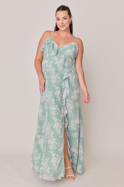Paloma Chiffon Floral Print Dress | Made To Order | Sage and Champagne Bouquet