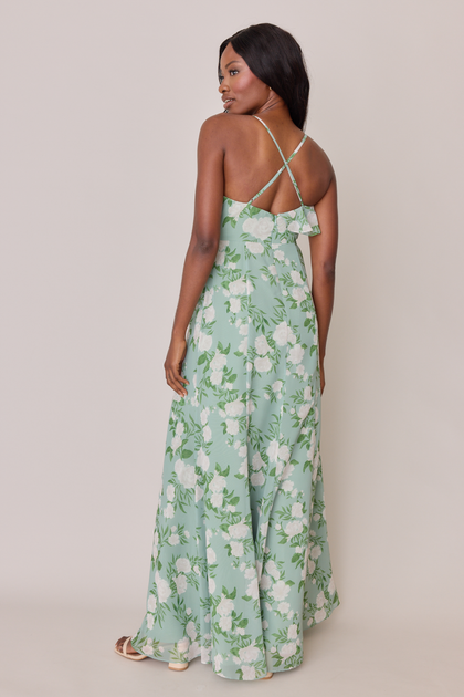 Paloma Chiffon Floral Print Dress | Made To Order | Sage Multi Bouquet
