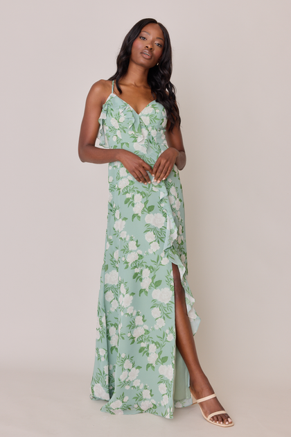 Paloma Chiffon Floral Print Dress | Made To Order | Sage Multi Bouquet