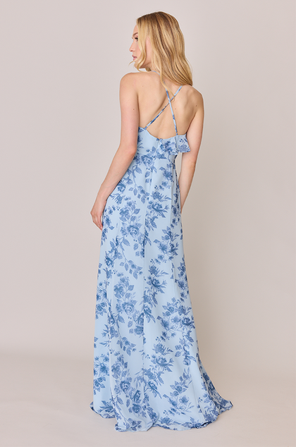Paloma Chiffon Floral Print Dress | Made To Order | Sky Blue Garden