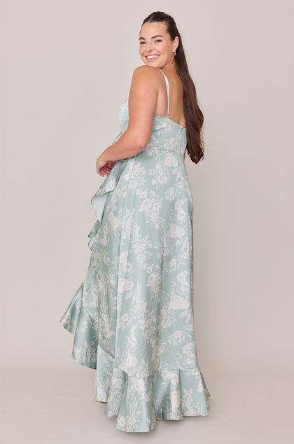 Paloma Satin Floral Print Dress | Made To Order | Sage and Champagne Bouquet