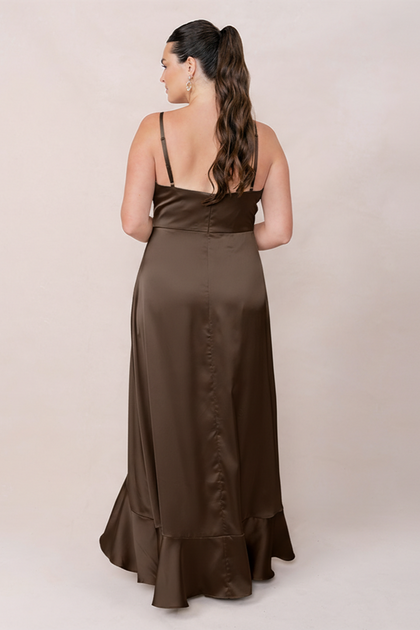 Paloma Satin Dress | Made To Order | Espresso