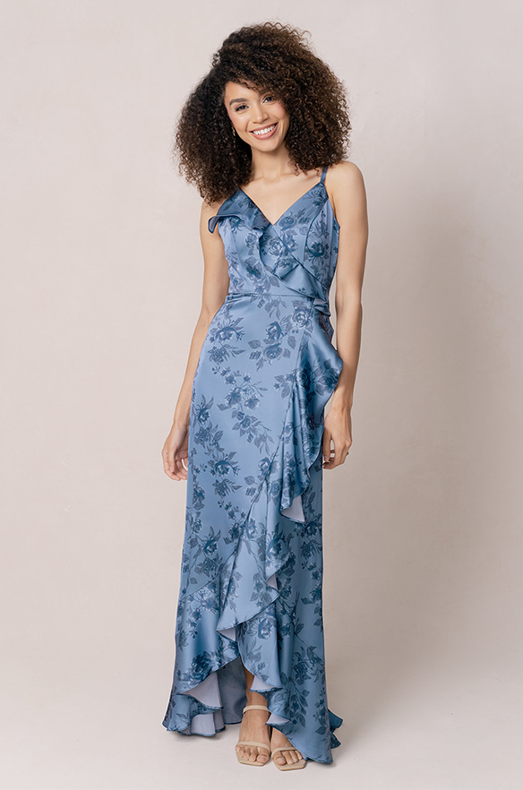Paloma Satin Floral Print Dress | Made to Order Indie Blue Bouquet Paloma Satin Floral Print Dress | Made to Order Indie Blue Bouquet