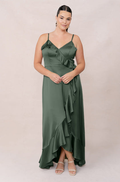 Paloma Satin Dress | Made To Order | Deep Olive
